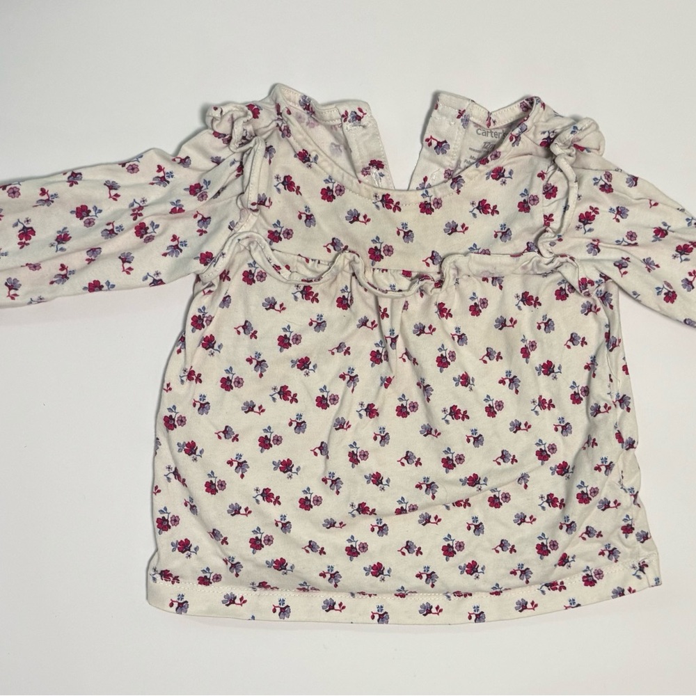 Carter's Cream Floral Ruffle Baby Top with Pink and Purple Flowers